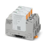 Ogranicznik przepięć, wg typu 2 / Class II, do 2-pinowych izolowanych i uziemionych systemów napięcia stałego PV 1000 V DC, do montażu na szynie DIN, 3-pinowy element bazowy z zestykiem komunikacji zdalnej, trzy wtykowe elementy ochronne z kontrolą termiczną, komunikat o stanie na każdym wtyku.