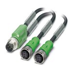 Kabel czujnika/urządzenia wykonawczego, 4-bieg., PUR bez halogenów, czarno-szary (RAL 7021), Wtyki proste M12, kodowanie: A, na Gniazdo proste M12, kodowanie: A i Gniazdo proste M12, kodowanie: A, długość kabla: 0,3 m, rozdzielacz równoległy