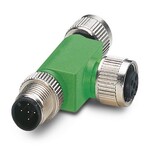 Rozdzielacz T, 5-bieg., nieekranowany, Wtyki proste M12, kodowanie: A, na Gniazdo proste M12, kodowanie: A, PIN 2+4 zmostkowane i Gniazdo proste M12, kodowanie: A, PIN 2+4 zmostkowane