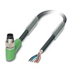 Kabel czujnika/urządzenia wykonawczego, 6-bieg., PUR bez halogenów, czarno-szary (RAL 7021), ekranowany, Wtyki kątowy M8, kodowanie: A, na wolny koniec przewodu, długość kabla: 10 m