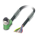 Kabel czujnika/urządzenia wykonawczego, 8-bieg., PUR bez halogenów, czarno-szary (RAL 7021), wolny koniec przewodu, na Gniazdo kątowy M12, kodowanie: A, długość kabla: 1,5 m