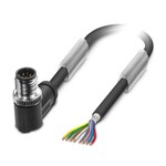 Kabel czujnika/urządzenia wykonawczego, 8-bieg., PUR bez halogenów, czarno-szary (RAL 7021), ekranowany (Advanced Shielding Technology), Wtyki kątowy M12, kodowanie: A, na wolny koniec przewodu, długość kabla: 1,5 m