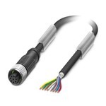 Kabel czujnika/urządzenia wykonawczego, 8-bieg., PUR bez halogenów, czarno-szary (RAL 7021), ekranowany (Advanced Shielding Technology), wolny koniec przewodu, na Gniazdo proste M12, kodowanie: A, długość kabla: 1,5 m