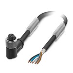 Kabel czujnika/urządzenia wykonawczego, 8-bieg., PUR bez halogenów, czarno-szary (RAL 7021), ekranowany (Advanced Shielding Technology), wolny koniec przewodu, na Gniazdo kątowy M12, kodowanie: A, długość kabla: 1,5 m