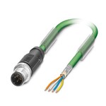 Kabel sieciowy, PROFINET CAT5 (100 Mbit/s), EtherCAT® CAT5 (100 Mbit/s), 4-bieg., PCW/PCW, zielony RAL 6018, ekranowany (Advanced Shielding Technology), Wtyki proste M12, kodowanie: D / IP67, na wolny koniec przewodu, długość kabla: 5 m