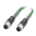 Kabel sieciowy, PROFINET CAT5 (100 Mbit/s), EtherCAT® CAT5 (100 Mbit/s), 4-bieg., PCW/PCW, zielony RAL 6018, ekranowany (Advanced Shielding Technology), Wtyki proste M12, kodowanie: D / IP67, na Wtyki proste M12, kodowanie: D / IP67, długość kabla: 0,5 m