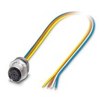 Wtykowe złącze urządzeń ścianki przedniej, PROFINET CAT5 (IEC 11801:2002), 4-bieg., Gniazdo, proste, M12-SPEEDCON, D-kodowanie, na wolny koniec przewodu, Skrętki jednożyłowe, długość kabla: 0,5 m, 0,34 mmsup2/sup, skrętka TPE, zalewane, Artykuł nie zawiera ołowiu zgodnie z dyrektywą RoHS II bez wyjątku 6c (Pb 0,1 %)
