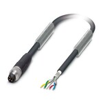 Kabel systemowy magistrali, INTERBUS, 4-bieg., PUR bez halogenów, czarny RAL 9005, ekranowany, Wtyki proste M8, kodowanie: A, na wolny koniec przewodu, długość kabla: 2 m