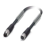 Kabel systemowy magistrali, INTERBUS, 4-bieg., PUR bez halogenów, czarny RAL 9005, ekranowany, Wtyki proste M8, kodowanie: A, na Gniazdo proste M8, kodowanie: A, długość kabla: 0,5 m