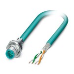 Złącze wtykowe urządzeń ścianki tylnej, Ethernet CAT5 (100 Mbit/s), 4-bieg., Wtyk, proste, M12, D-kodowanie, na wolny koniec przewodu, Przyłącze kablowe, długość kabla: 0,5 m, ten artykuł powinien być wolny od ołowiu od 1 kw. 2027 r. zgodnie z RoHS II bez wyjątku 6c (Pb 0,1%), alternatywa bezołowiowa jest dostępna z wyprzedzeniem na żądanie