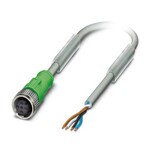 Kabel czujnika/urządzenia wykonawczego, 4-bieg., PUR bez halogenów, odporny na iskry spawalnicze, bardzo giętki, szary RAL 7001, wolny koniec przewodu, na Gniazdo proste M12, kodowanie: A, długość kabla: 10 m, do robotów i łańcuchów kablowych