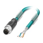 Kabel sieciowy, Ethernet CAT5 (100 Mbit/s), 4-bieg., PUR bez halogenów, morski RAL 5021, ekranowany (Advanced Shielding Technology), Wtyki proste M12, kodowanie: D / IP67, na wolny koniec przewodu, długość kabla: 10 m
