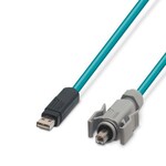 Konfekcjonowany kabel USB, ekranowany, kolor: RAL 5021 (niebieski), płaszcz zewnętrzny PUR, USB Typ B/IP67 na USB Typ A/standard, długość: 5 m