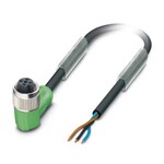 Kabel czujnika/urządzenia wykonawczego, 3-bieg., PUR bez halogenów, czarno-szary (RAL 7021), wolny koniec przewodu, na Gniazdo kątowy M12, kodowanie: A, PIN 2+4 zmostkowane, długość kabla: 10 m