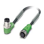 Kabel czujnika/urządzenia wykonawczego, 4-bieg., PUR bez halogenów, czarno-szary (RAL 7021), Wtyki kątowy M12, kodowanie: A, na Gniazdo proste M12, kodowanie: A, długość kabla: 3 m
