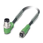 Kabel czujnika/urządzenia wykonawczego, 3-bieg., PUR bez halogenów, czarno-szary (RAL 7021), Wtyki kątowy M12, kodowanie: A, na Gniazdo proste M8, kodowanie: A, długość kabla: 0,3 m