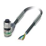 Kabel czujnika/urządzenia wykonawczego, 5-bieg., PUR bez halogenów, czarno-szary (RAL 7021), wolny koniec przewodu, na Gniazdo kątowy M12, kodowanie: A, z 3 LED, długość kabla: 3 m