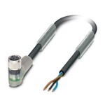 Kabel czujnika/urządzenia wykonawczego, 3-bieg., PUR bez halogenów, czarno-szary (RAL 7021), wolny koniec przewodu, na Gniazdo kątowy M8, kodowanie: A, z 2 LED, długość kabla: 3 m