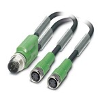 Kabel czujnika/urządzenia wykonawczego, 3-bieg., PUR bez halogenów, czarno-szary (RAL 7021), Wtyki proste M12, kodowanie: A, na Gniazdo proste M8, kodowanie: A i Gniazdo proste M8, kodowanie: A, długość kabla: 0,3 m