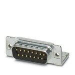 Wkładka stykowa D-SUB, wielkość shell 2, z 15 stykami sygnałowymi, rodzaj styku: męski, montaż na płytce, sfazowana, mocowanie na gwincie M3 i czopach lutowniczych, do ramy do zabudowy VS-15-...