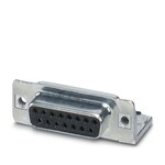 Wkładka stykowa D-SUB, wielkość shell 2, z 15 stykami sygnałowymi, rodzaj styku: żeński, montaż na płytce, sfazowana, mocowanie na gwincie M3 i czopach lutowniczych, do ramy do zabudowy VS-15-...
