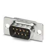 uchwyty stykowe D-SUB, rozmiar Shell 1, z 9 stykami sygnałowymi, styki męskie, z kielichem lutowanym, proste, mocowanie na otworze 3 mm, do ramy nabudowanej i obudowy tulejowej VS-09-...