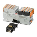 Axioline F, Cyfrowy moduł wyjściowy, Wyjścia cyfrowe: 64, 24 V DC, 500 mA, technika przyłączeniowa: 1-przewodowa, prędkość transmisji w magistrali lokalnej: 100 Mb/s, stopień ochrony: IP20, wraz z modułem gniazda magistrali i wtykami Axioline F