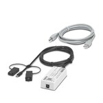 Adapter programistyczny - z interfejsem USB, do programowania programowego. Sterownik USB znajduje się w rozwiązaniach programowych produktów programowalnych, jak np. przetworników pomiarowych lub systemach kontroli i zabezpieczenia silników.