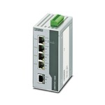 Ethernet Switch z PoE+, zgodny ze specyfikacją IEEE 802.3at. Obejmuje cztery porty typu PoE+ oraz standardowy port RJ45, wszystkie o prędkości 10/100 Mb/s.