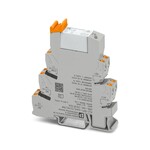 PLC-INTERFACE do zastosowań w kolejnictwie i wysokich prądów długotrwałych, składający się ze złączki gniazdowej z przyłączami Push-in i wtykowym przekaźnikiem miniaturowym, zakres: od 0,7×UsubN/sub do 1,25×UsubN/sub, klasa temperaturowa TX: od -40°C do +70°C, 1 zestyk przełączny, napięcie wejściowe: 24 V DC