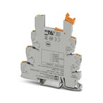 Złączka gniazdowa PLC 6,2 mm zapobiegająca prądom lub napięciom zakłóceniowym po stronie sterowania, z przyłączami Push-in, bez przekaźnika elektromechanicznego lub półprzewodnikowego, z rozdzielaczem napięcia zasilającego czujnika (BB), 1 zestyk zwierny, napięcie wejściowe: 230 V AC