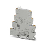 PLC-INTERFACE do zastosowań w kolejnictwie, składający się ze złączki gniazdowej z przyłączami Push-in i zintegrowanym wtykowym, miniaturowym przekaźnikiem półprzewodnikowym, zakres: od 0,7×UsubN/sub do 1,25×UsubN/sub, zakres temperatur: od -25°C do +70°C, 1 zestyk zwierny, wejście: 24 V DC, wyjście: 3-33 V DC/3 A