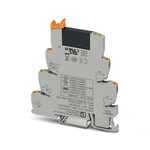 PLC-INTERFACE, składający się ze złączki gniazdowej PLC-BPT.../21 z przyłączami Push-in i wtykowym miniaturowym przekaźnikiem półprzewodnikowym, do montażu na szynie nośnej NS 35/7,5, 1 zestyk zwierny, wejście: 230 V AC/220 V DC, wyjście: 3-33 V DC/3 A