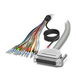 Kabel okrągły konfekcjonowany. przyłącze 1: Pojedyncze żyły (25-bieg.) (Żyły są opisane i zaopatrzone w tulejki. Oplot ekranu jest wyprowadzony do oddzielnego końca kabla.). złącze 2: Listwa styków żeńskich D-SUB (1x 25-bieg.). długość kabla: 2 m