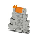 PLC-INTERFACE, składający się ze złączki bazowej 14 mm do montażu na szynie DIN z przyłączem śrubowym i wtykanym przekaźnikiem miniaturowym ze stykiem zasilania 10 A, 1 zestyk przełączny, napięcie wejściowe 24 V DC. Dopuszczenie wg ATEX/IECEx (strefa 2) i strefa Ex class I, div. 2.
