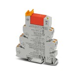 PLC-INTERFACE, składający się ze złączki bazowej 14 mm do montażu na szynie DIN z połączeniem Push-in i wtykanym przekaźnikiem ze stykiem zasilania 10 A, 1 zestyk przełączny, napięcie wejściowe 24 V DC. Dopuszczenie wg ATEX/IECEx (strefa 2) i strefa Ex class I, div. 2.