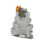 PLC-INTERFACE, zestaw składający się z gniazda przekaźnikowego i wtykanego przekaźnika z zestykami mocy, obsługiwany ręcznie, z wbudowaną diodą sygnalizacji stanu, zaciski Push-in, 2 zestyki przełączne, Mostek prostowniczy, Napięcie wejściowe: 230 V AC / 220 V DC