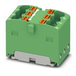 Blok rozdzielczy, Push-in, 450 V / 17,5 A, 6 przyłączy, zakres 0,14–2,5 mm2, montaż na szynie / z kołnierzem, zielony