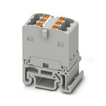 Blok rozdzielczy poziomy, Push-in, 500 V / 17,5 A, 6 przyłączy, zakres 0,14–2,5 mm2, montaż na szynie NS 15, szary