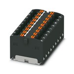 Blok rozdzielczy, Push-in, 450 V / 17,5 A, 18 przyłączy, zakres 0,14–2,5 mm2, montaż na szynie / z kołnierzem, czarny