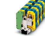 Złącze instalacyjne PE/N, śrubowe, 50 mm2, 150 A, 1000 V, szyna NS 35, zielono-żółte