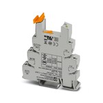 Złączka gniazdowa PLC 14 mm dla funkcji wyjść z połączeniem śrubowym, bez przekaźników elektromechanicznych lub półprzewodnikowych, do montażu na szynie nośnej NS 35/7,5, z przyłączem przewodów powrotnych obciążenia (BB), 2 zestyki zwierne (1-1), napięcie wejściowe 24 V DC
