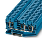 Złączka przelotowa sprężynowa, 3-przyłączowa, 10 mm2, 57 A, 1000 V, szyna NS 35, niebieska