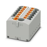 Blok rozdzielczy z zasilaniem Push-in 450 V 24 A, 13 przyłączy, klejony, szary