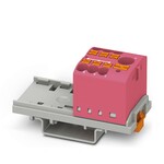 Blok rozdzielczy pionowy z zasilaniem 690 V 24 A, 7 przyłączy Push-in 2,5 mm2, różowy