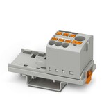 Blok rozdzielczy pionowy z zasilaniem 690 V 24 A, 7 przyłączy Push-in 2,5 mm2, szary