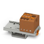 Blok rozdzielczy pionowy z zasilaniem 690 V 24 A, 7 przyłączy Push-in 2,5 mm2, brązowy