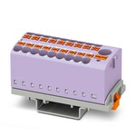 Blok rozdzielczy pionowy z zasilaniem 690 V 24 A, 19 przyłączy Push-in 2,5 mm2, fioletowy
