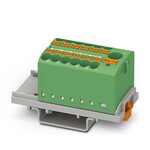 Blok rozdzielczy pionowy z zasilaniem 690 V 24 A, 13 przyłączy Push-in 2,5 mm2, zielony