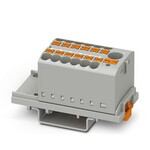 Blok rozdzielczy pionowy z zasilaniem 690 V 24 A, 13 przyłączy Push-in 2,5 mm2, szary